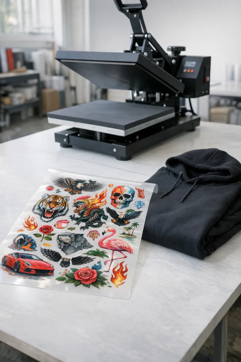 Arkusz wydruku DTF i bluza do znakowania